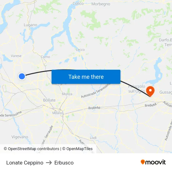 Lonate Ceppino to Erbusco map