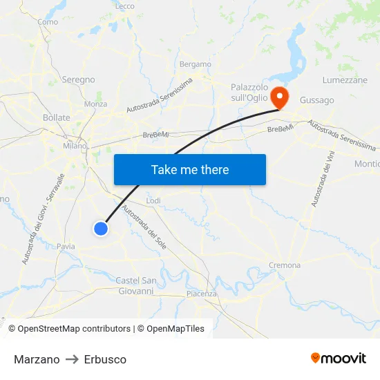 Marzano to Erbusco map