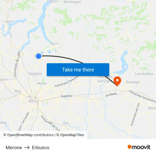 Merone to Erbusco map