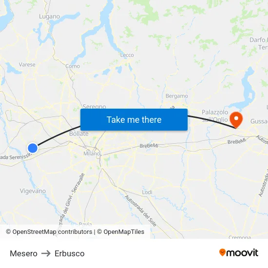 Mesero to Erbusco map