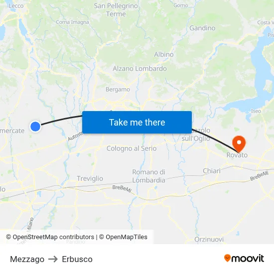 Mezzago to Erbusco map