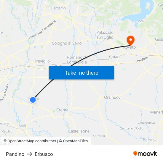 Pandino to Erbusco map