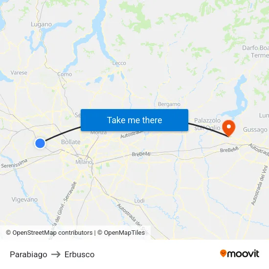 Parabiago to Erbusco map