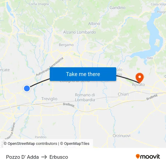 Pozzo D' Adda to Erbusco map