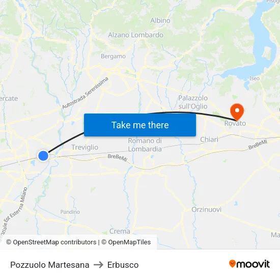 Pozzuolo Martesana to Erbusco map