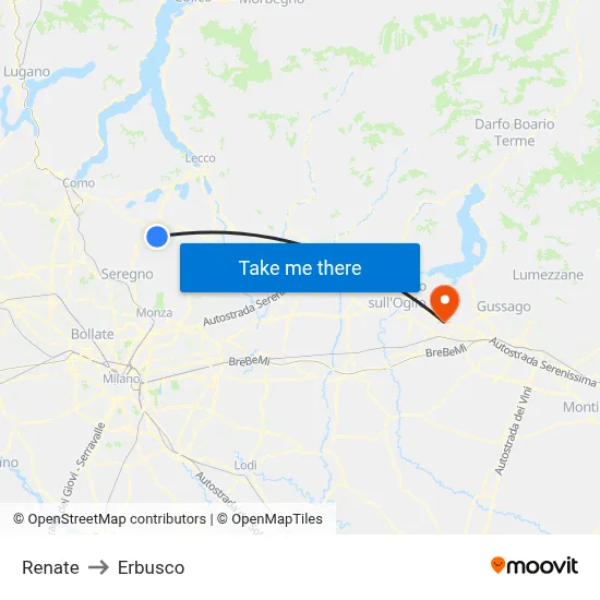 Renate to Erbusco map