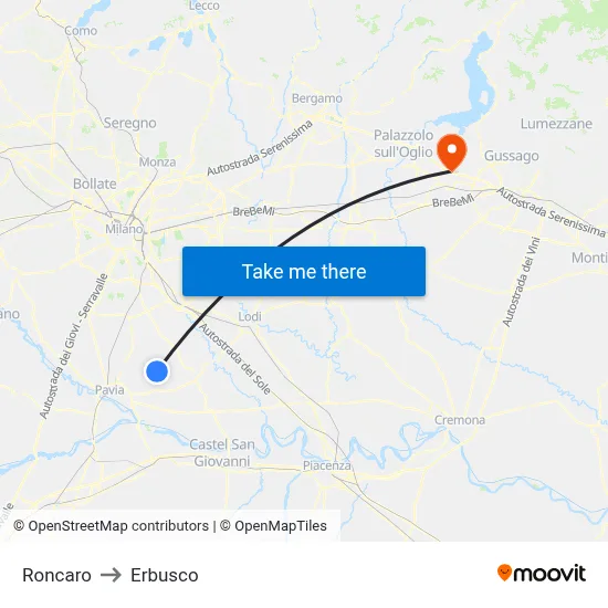 Roncaro to Erbusco map