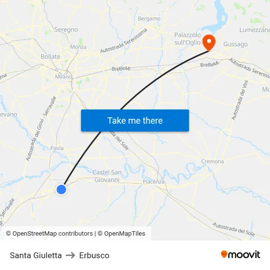 Santa Giuletta to Erbusco map