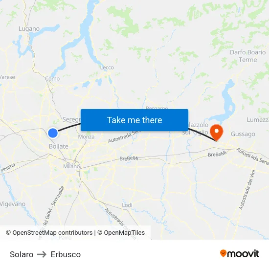 Solaro to Erbusco map