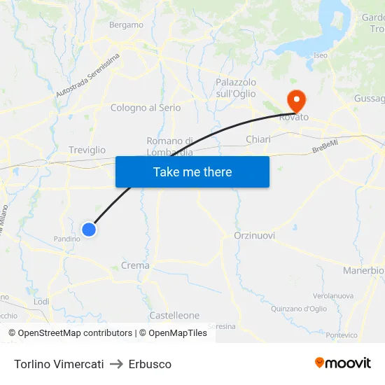 Torlino Vimercati to Erbusco map