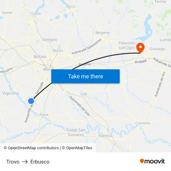 Trovo to Erbusco map