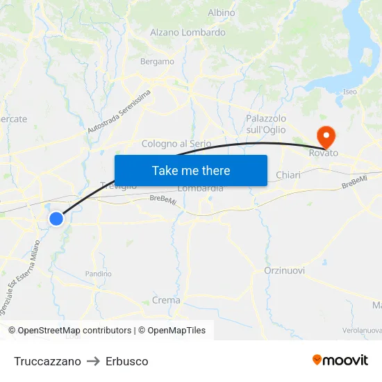 Truccazzano to Erbusco map