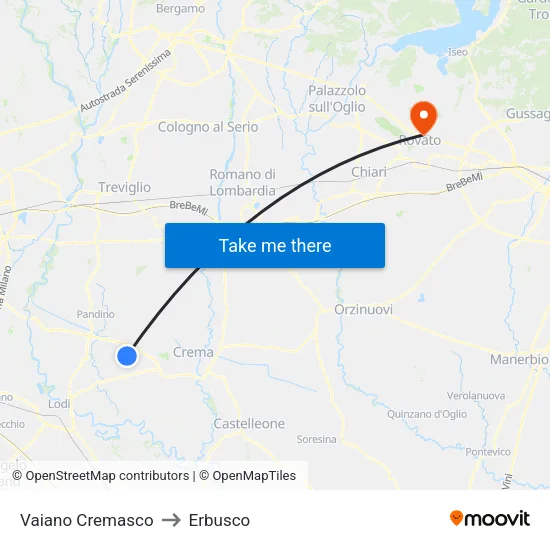 Vaiano Cremasco to Erbusco map