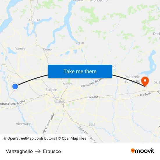 Vanzaghello to Erbusco map