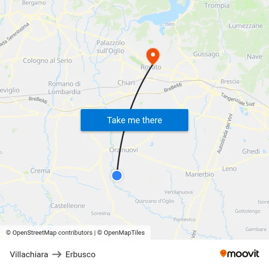 Villachiara to Erbusco map