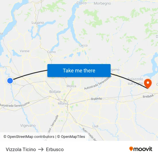 Vizzola Ticino to Erbusco map