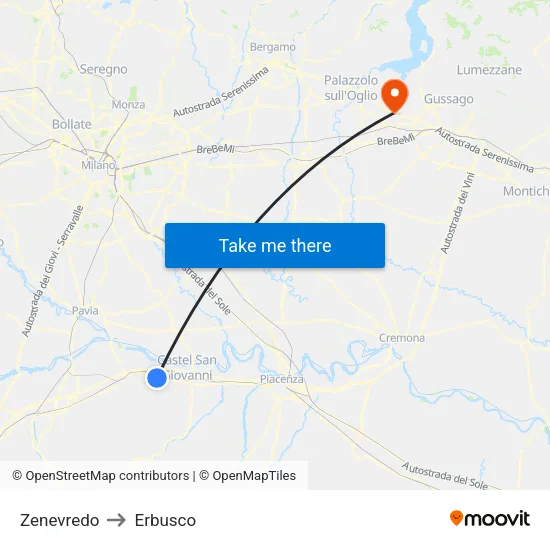 Zenevredo to Erbusco map