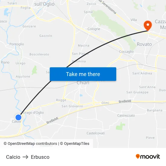 Calcio to Erbusco map