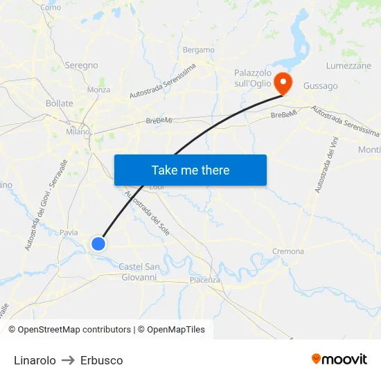 Linarolo to Erbusco map