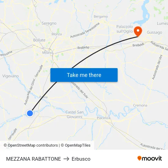 Mezzana Rabattone to Erbusco map