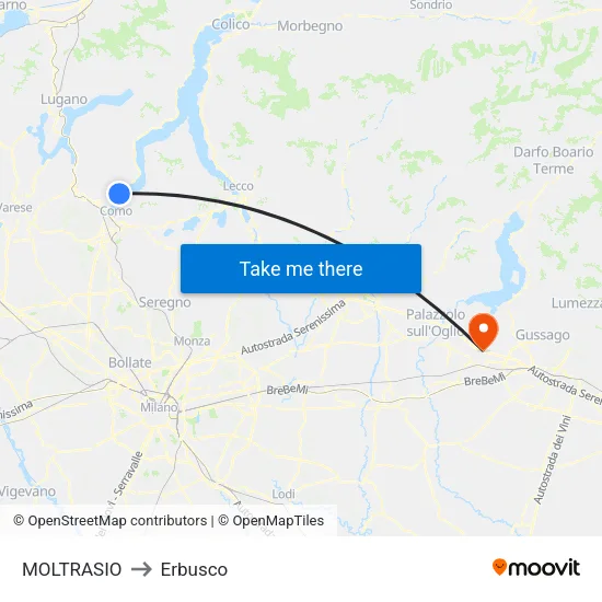 Moltrasio to Erbusco map