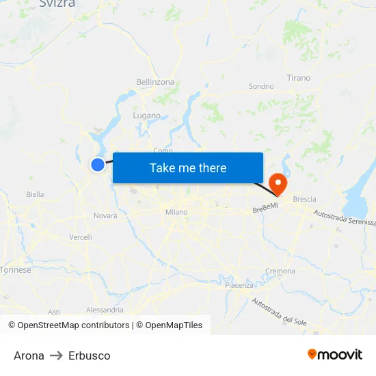 Arona to Erbusco map