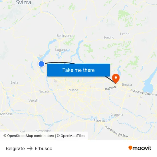 Belgirate to Erbusco map