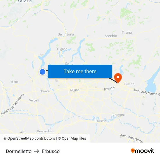 Dormelletto to Erbusco map