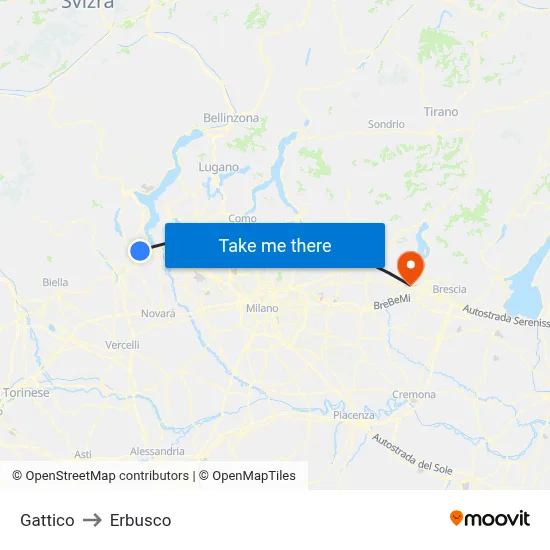 Gattico to Erbusco map