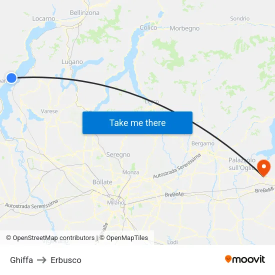 Ghiffa to Erbusco map