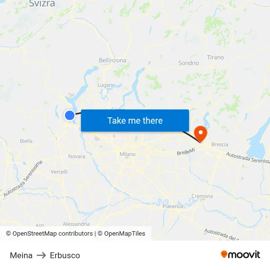 Meina to Erbusco map