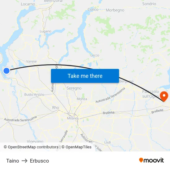 Taino to Erbusco map