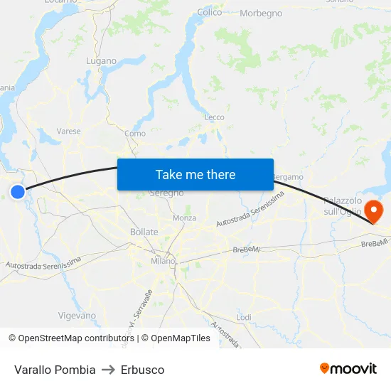 Varallo Pombia to Erbusco map