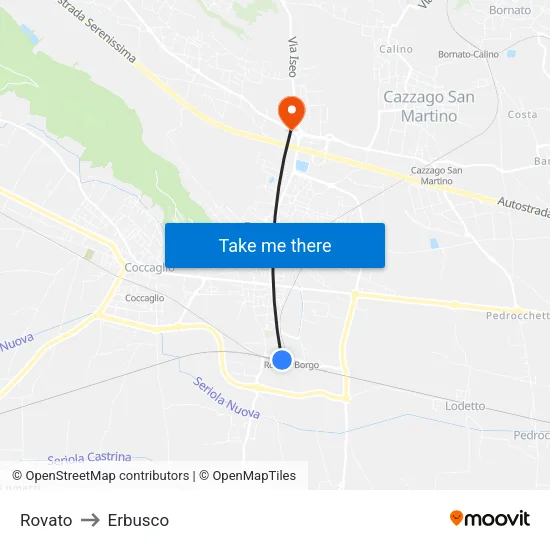 Rovato to Erbusco map