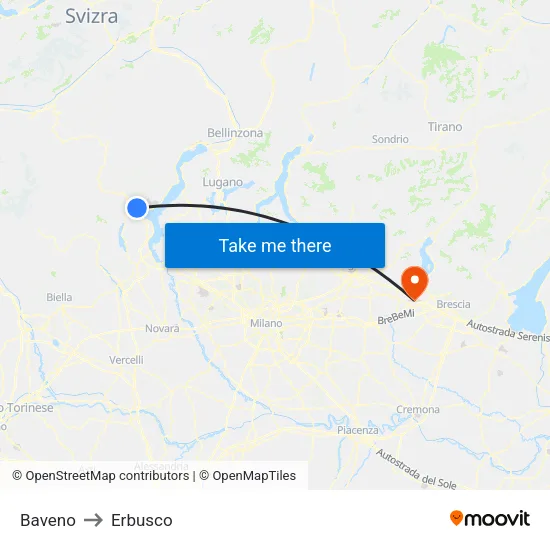 Baveno to Erbusco map