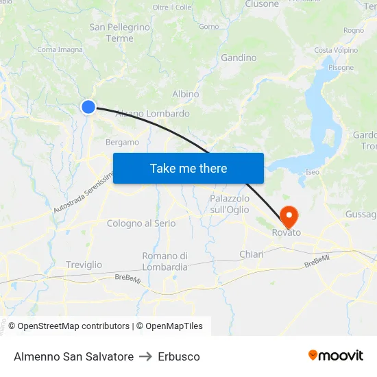 Almenno San Salvatore to Erbusco map