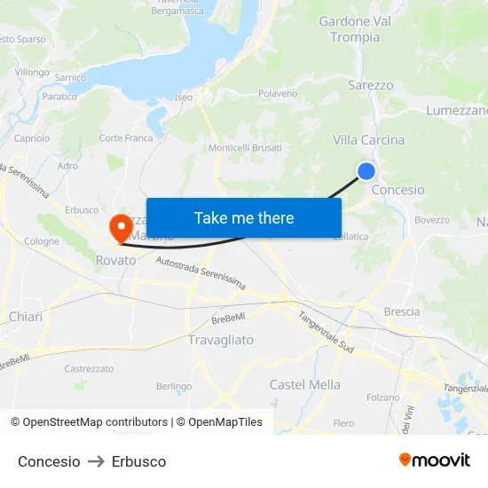 Concesio to Erbusco map
