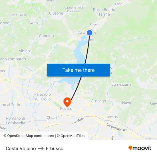 Costa Volpino to Erbusco map
