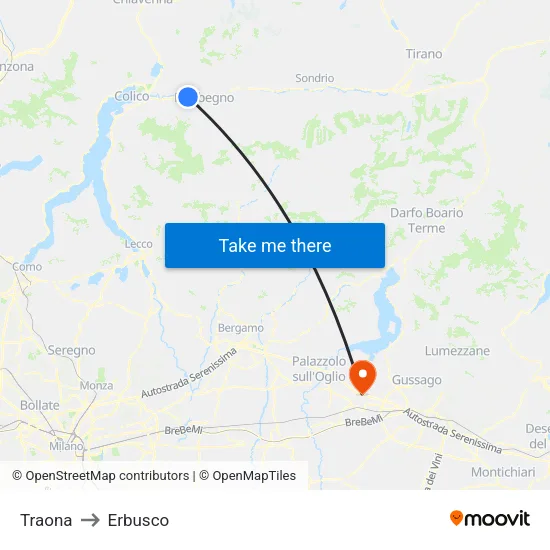 Traona to Erbusco map