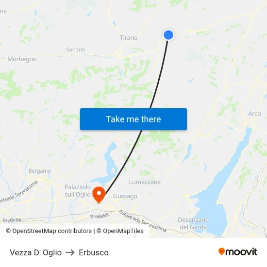 Vezza D' Oglio to Erbusco map