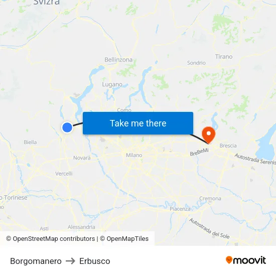 Borgomanero to Erbusco map