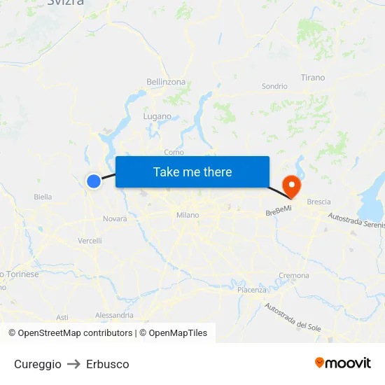Cureggio to Erbusco map
