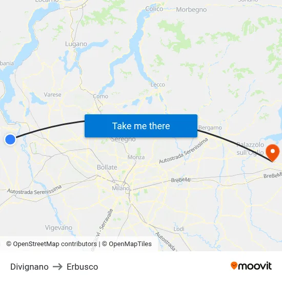 Divignano to Erbusco map