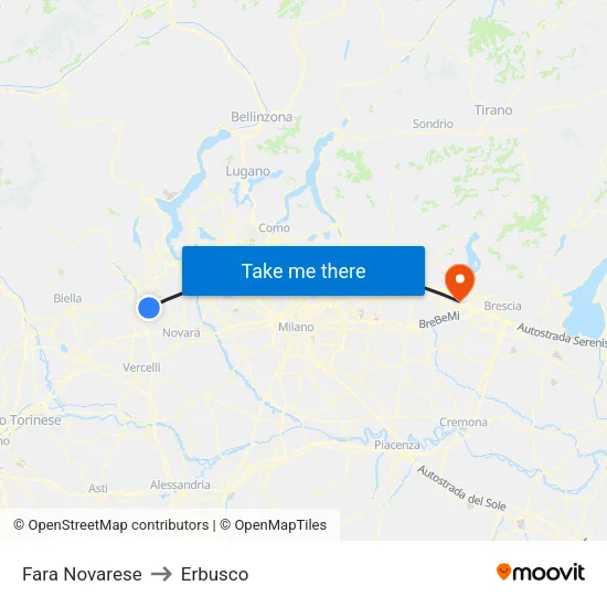 Fara Novarese to Erbusco map