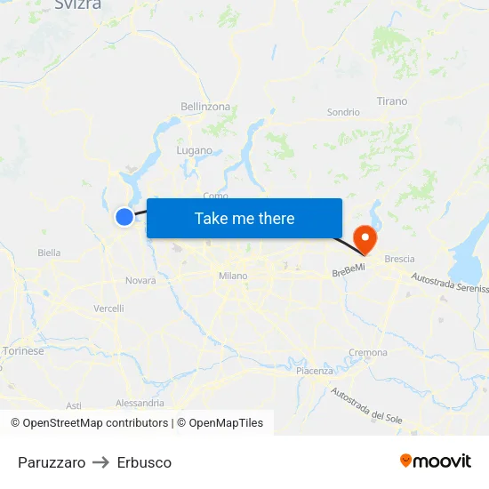 Paruzzaro to Erbusco map