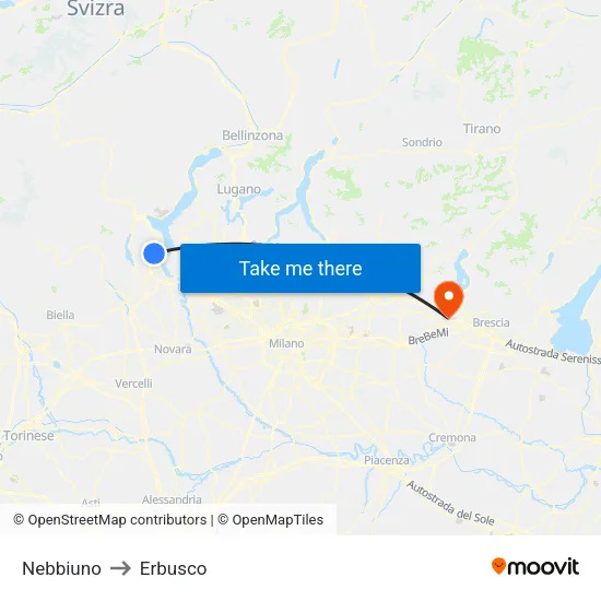 Nebbiuno to Erbusco map