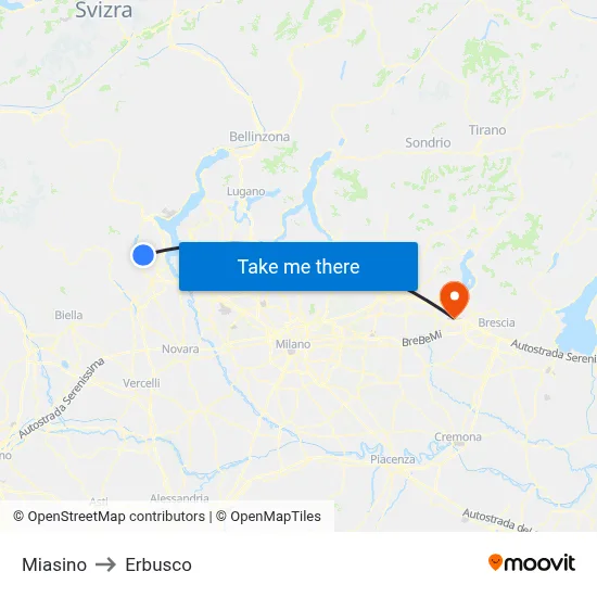 Miasino to Erbusco map