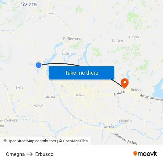 Omegna to Erbusco map