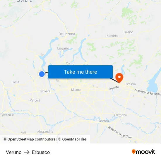 Veruno to Erbusco map