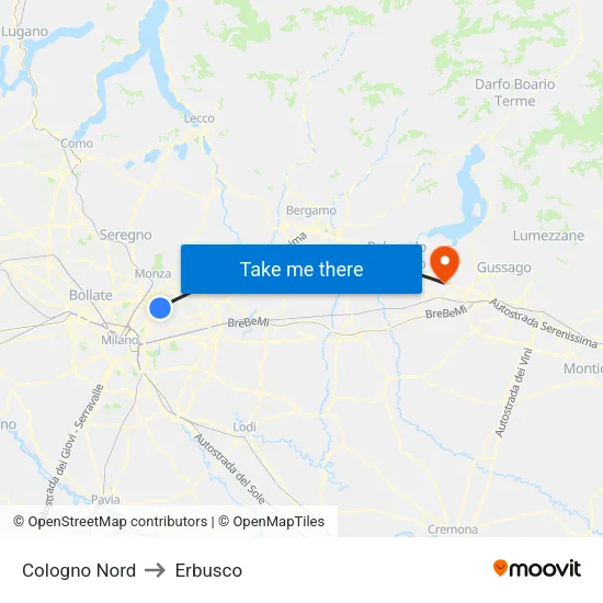 Cologno Nord to Erbusco map